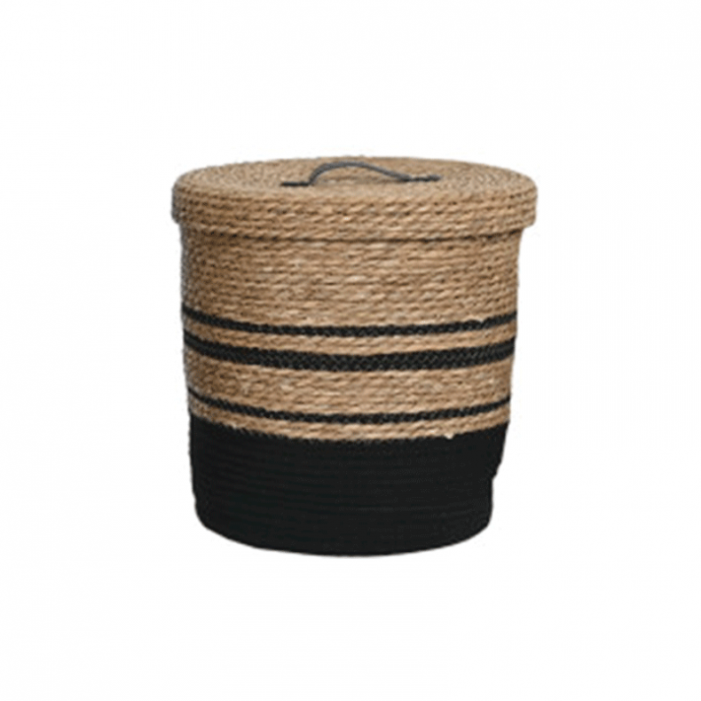 ▷ Cesta de fibra natural negro con tapa - Made in Marruecos