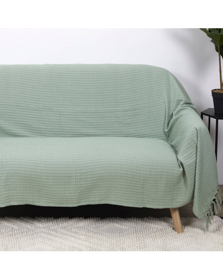 Manta para Cama Algodon. Plaid Sofa Suave Transpirable. Mantas para Sofa  Modelo Sarga. Grande 240x240 cm. Color Beige-Gris