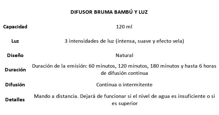 Difusor Bruma Bambú y Luz